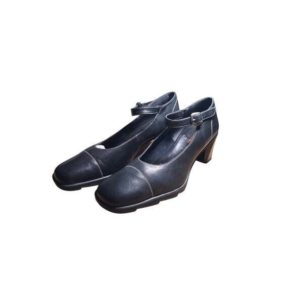 AEROSOLES Chunky Heel Mary Jane Womens size 10B Blk Leather 3" Pumps Whimsigoth - Picture 4 of 15